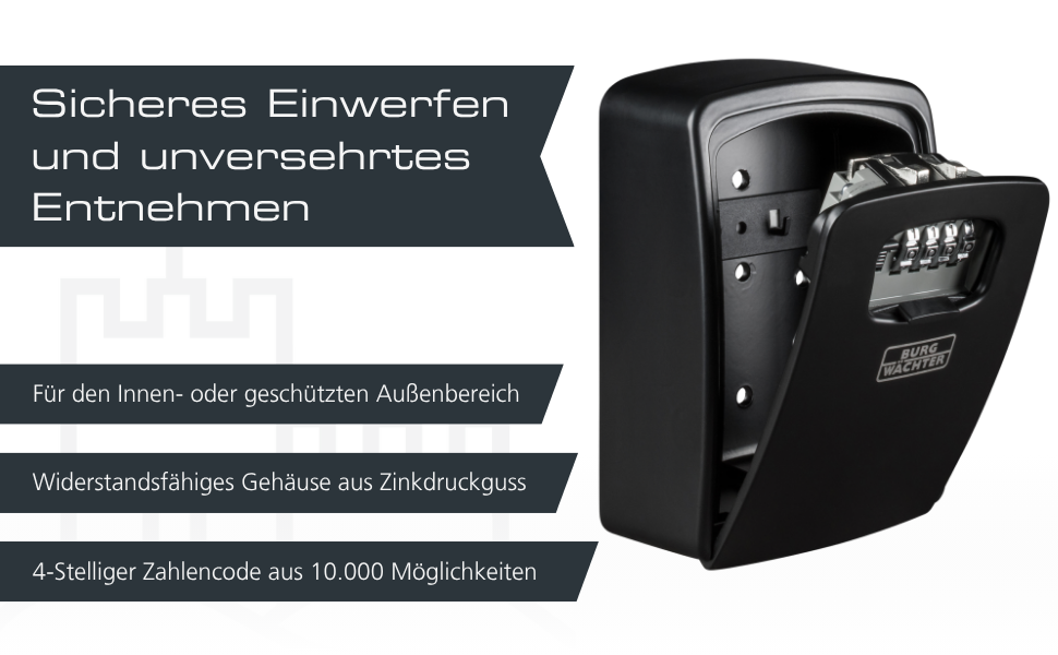 Schwarzer Burg-Wächter Key Safe 40 SB Schlüsseltresor mit vier Zahlenrollen und Schutzklappe – Detail 3