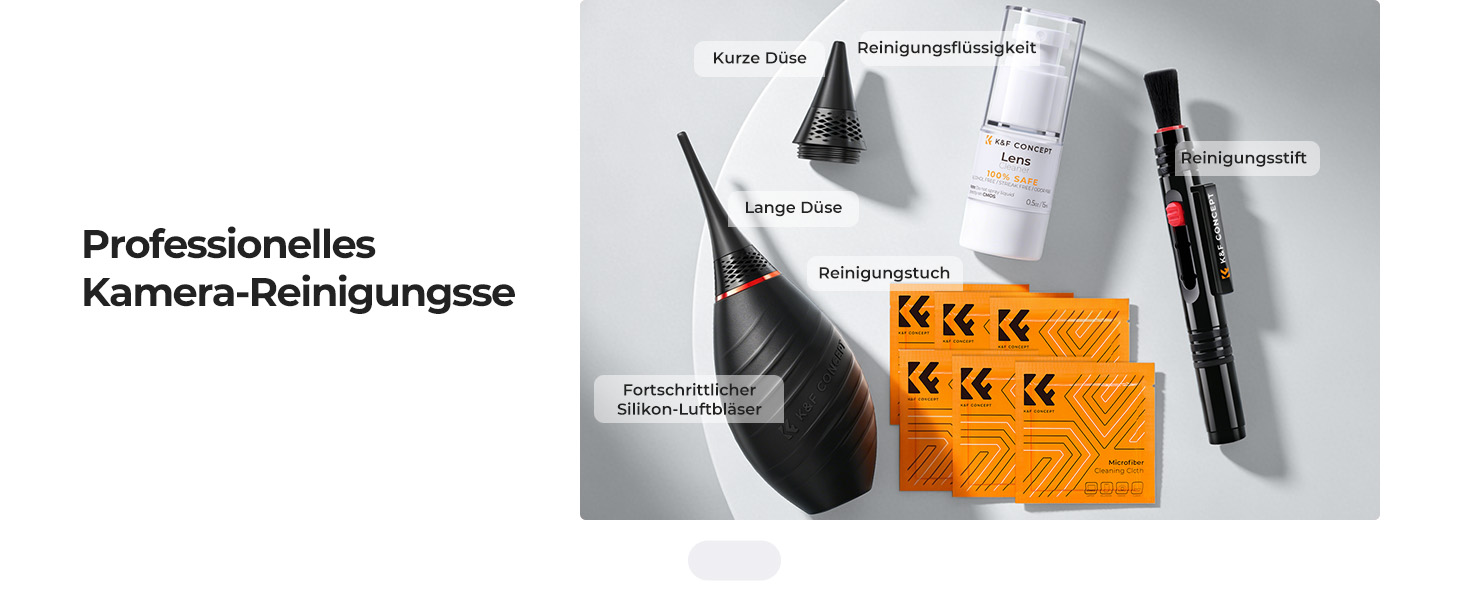 K&F Concept 10-in-1 Reinigungsset mit Blasebalg, zwei Düsen, Reinigungsstift, sechs Tüchern und Reiniger – Detail 3