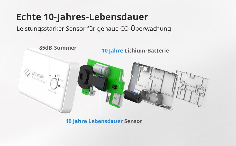 Wisualarm C03 Kohlenmonoxidmelder ohne Display mit Test- und Stummtaste – Detail 3