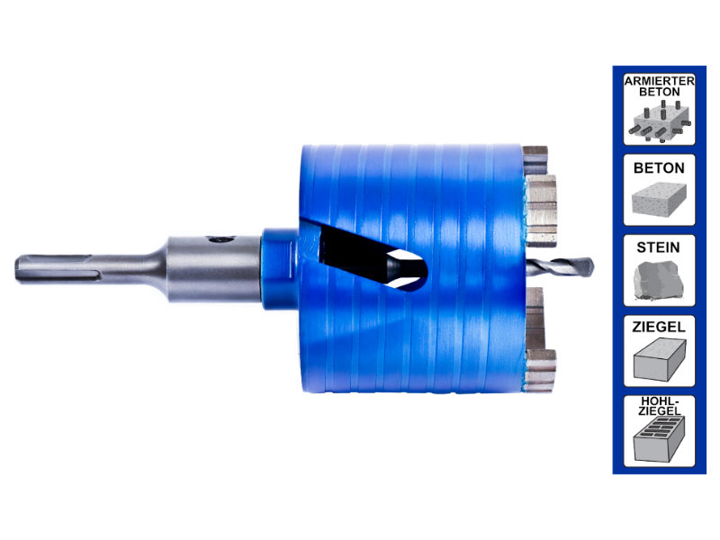 S&R Diamant-Bohrkrone 72 mm mit SDS-plus-Adapter, Zentrierbohrer und Austrieb-Keil – Detail 3