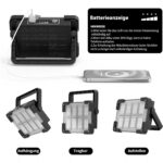 OHAYORI 8-CUP LED Baustrahler mit klappbarem Griff, Magnetsockel und USB-Anschluss