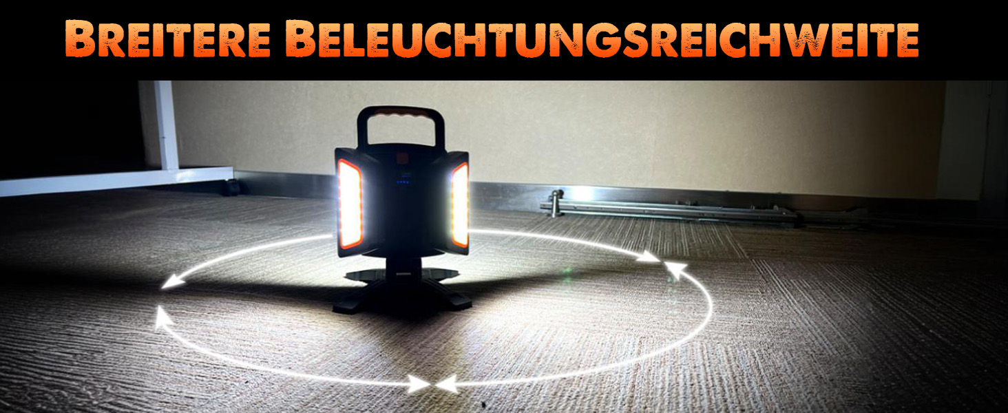 SYLSTAR WL013 LED Akku-Strahler mit ausgeklappten Seitenlichtern und Tragegriff – Detail 3