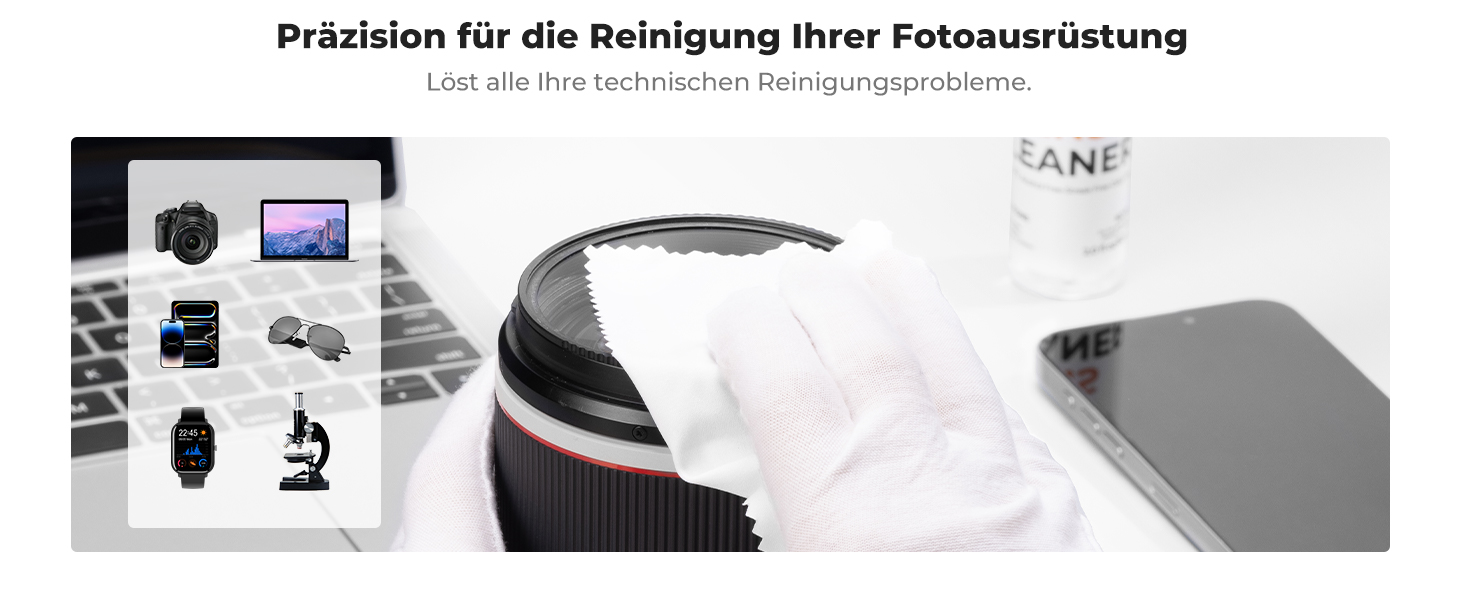 K&F Concept 15-in-1 Reinigungsset mit Blasebalg, Reinigungsstift, Pinsel und Mikrofasertüchern – Detail 3