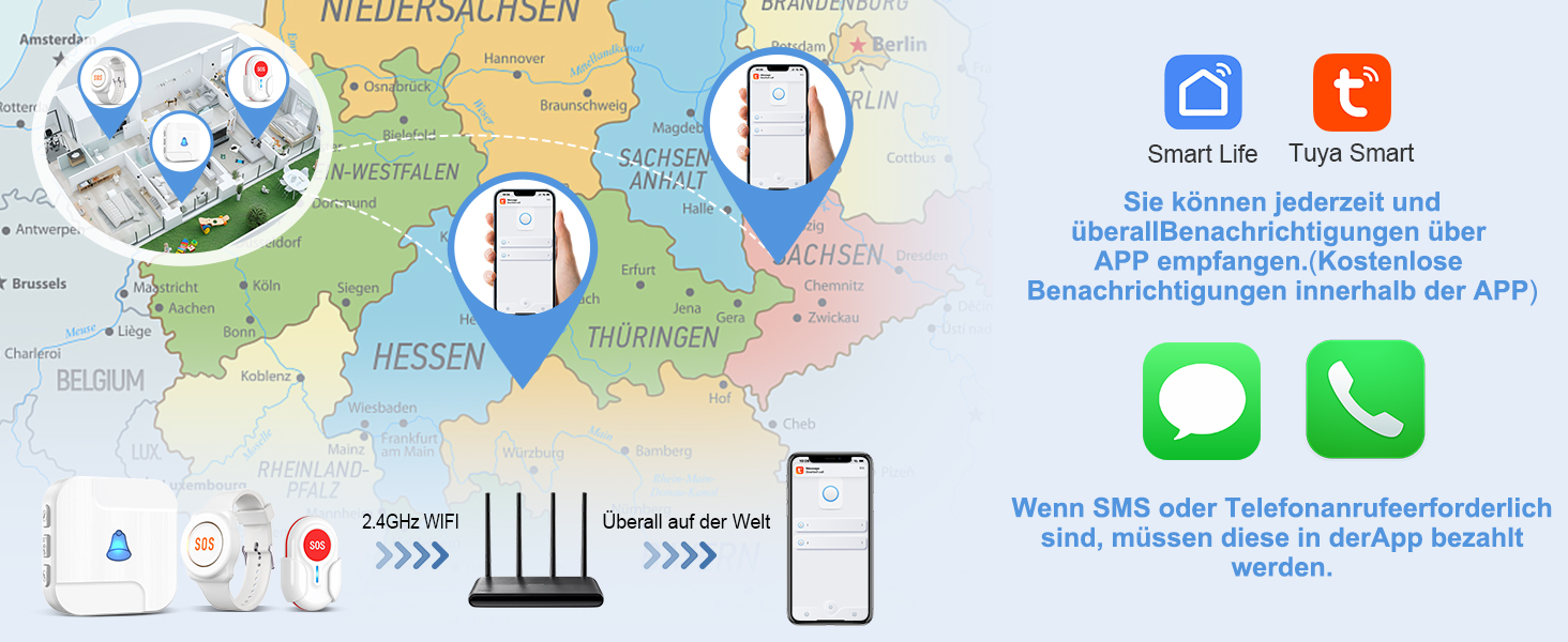 DAYTECH Notrufknopf-Set mit weissem Empfänger, Sendetaste und Handgelenkband – Detail 3