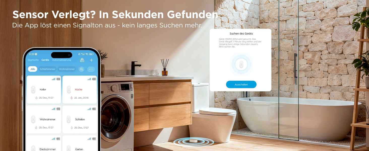 GoveeLife Wassermelder-Set mit Gateway und fünf weissen Funk-Wassersensoren – Detail 3