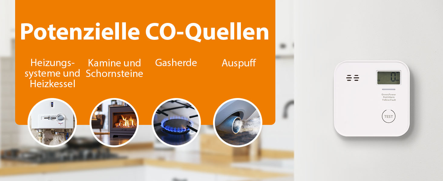 Smartwares CO-Melder FGA-13091 in Weiss mit Anzeige und Testtaste an der Wand – Detail 3