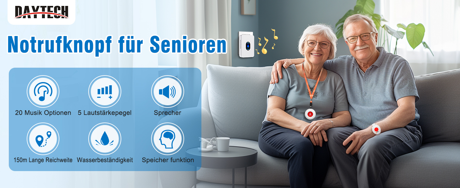 Daytech Notrufset für Senioren in Weiss mit SOS-Armband, Ruftaste und Funkempfänger – Detail 3