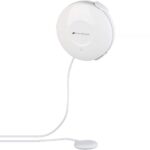 Weisser VisorTech Wassermelder XMD-105.wm mit externem Sensor am Kabel neben einer Waschmaschine