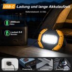 Zwei gelbe Darbony LED-Akkustrahler mit 30 Watt, Display und verstellbarem Griff