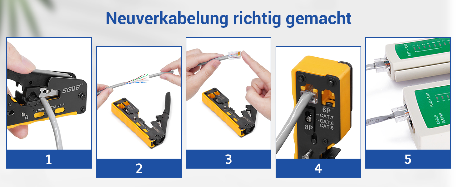 SGILE Netzwerk-Werkzeugset mit Crimpzange, Prüfgerät, Cat6-Steckern und Werkzeugtasche – Detail 3