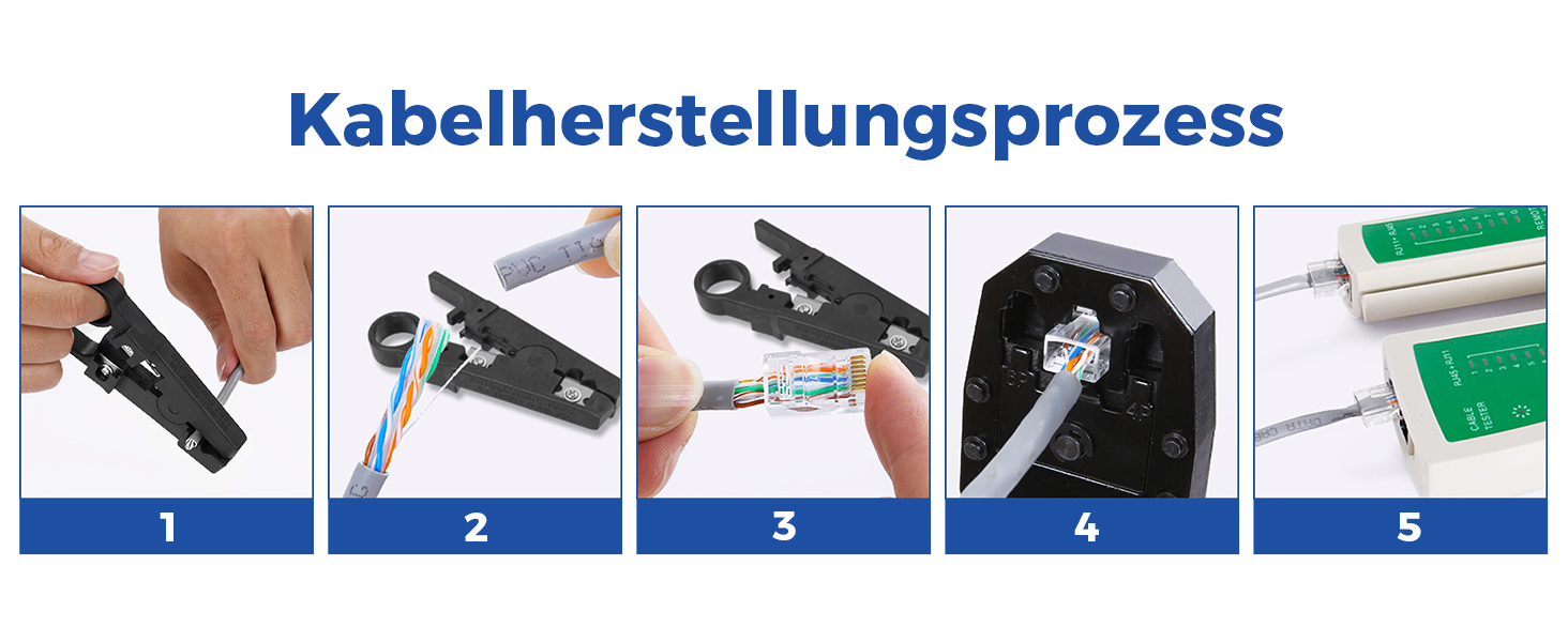 SGILE 12-in-1 Netzwerk-Werkzeugset mit Crimpzange, Kabeltester und RJ45-Steckern – Detail 3