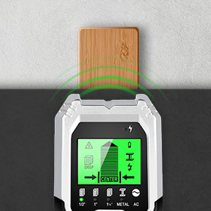 FOLAI 510-BX Leitungssucher in Grün mit LCD-Anzeige beim Scannen einer Wand – Detail 3