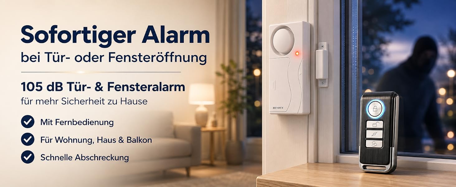 HENDUN SF03RCD Türalarm mit Magnetkontakt und Fernbedienung, zwei weisse Melder – Detail 3