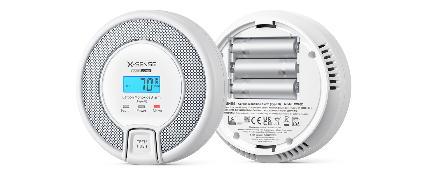 X-Sense CO03D Kohlenmonoxidmelder mit LCD-Anzeige des gemessenen CO-Werts – Detail 3
