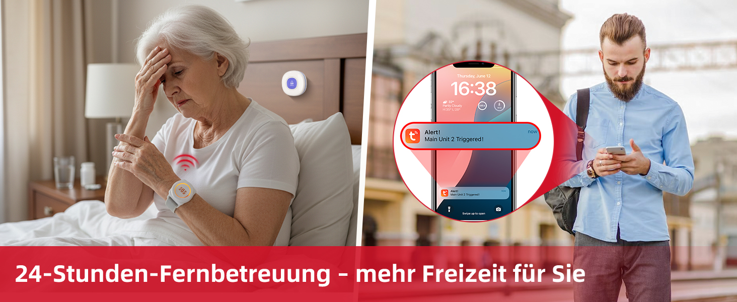 CallToU Notrufknopf-Set in Weiss mit Empfänger und zwei tragbaren Sendern – Detail 4