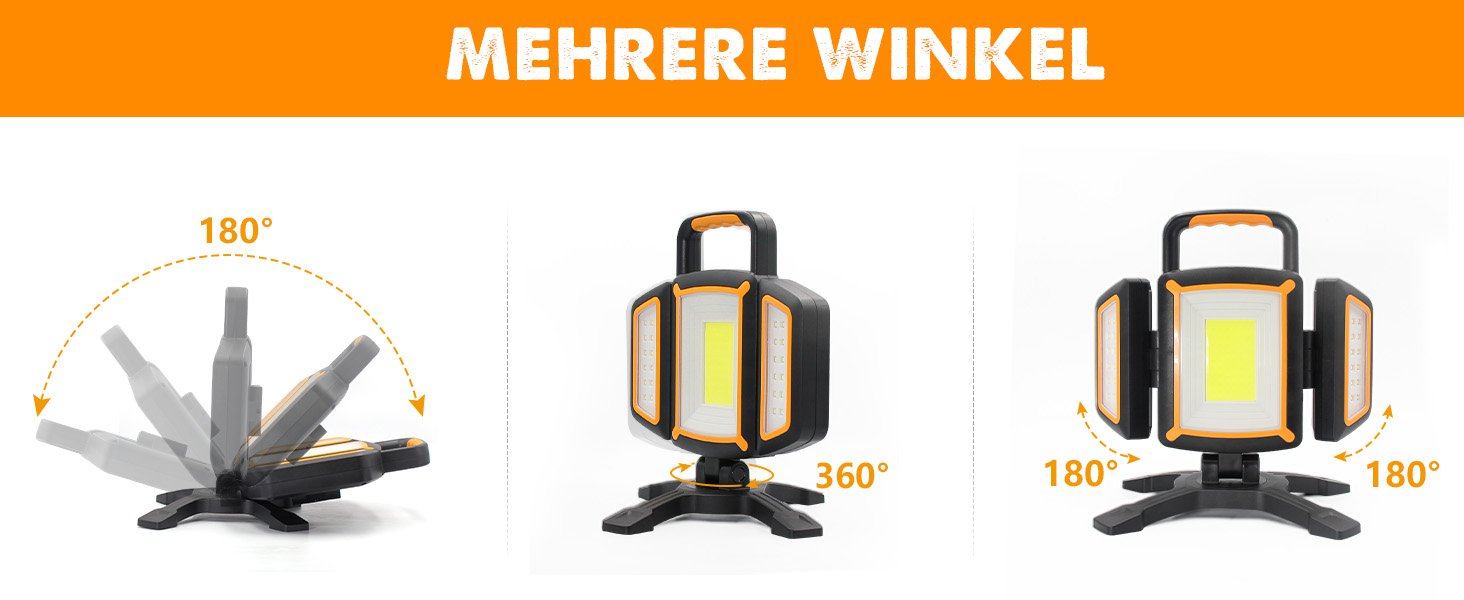 SYLSTAR WL013 LED Akku-Strahler mit ausgeklappten Seitenlichtern und Tragegriff – Detail 4