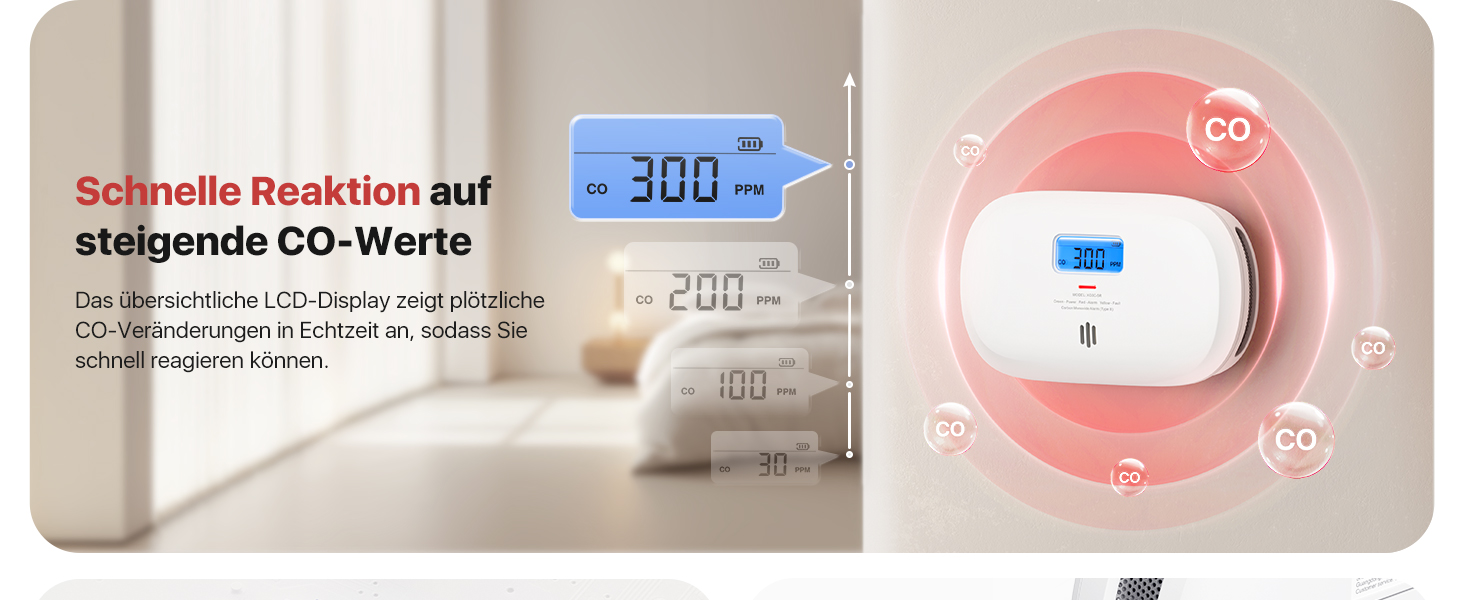 X-Sense XC0C-SR Kohlenmonoxid-Melder in Weiss mit digitalem Display und Testtaste – Detail 4