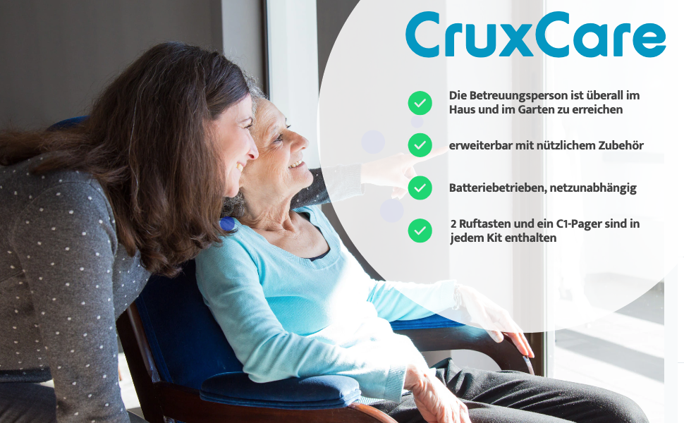 CruxCare C1 Pager mit roter und blauer Ruftaste am Halsband für den Notruf im Haus – Detail 4
