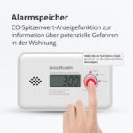 WISUALARM Kohlenmonoxid-Melder in Weiss mit LCD-Display und Testtaste