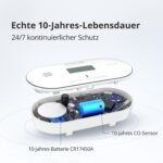 Wisualarm C06 Kohlenmonoxid-Melder mit blau hinterleuchtetem LCD, Temperatur- und Feuchteanzeige
