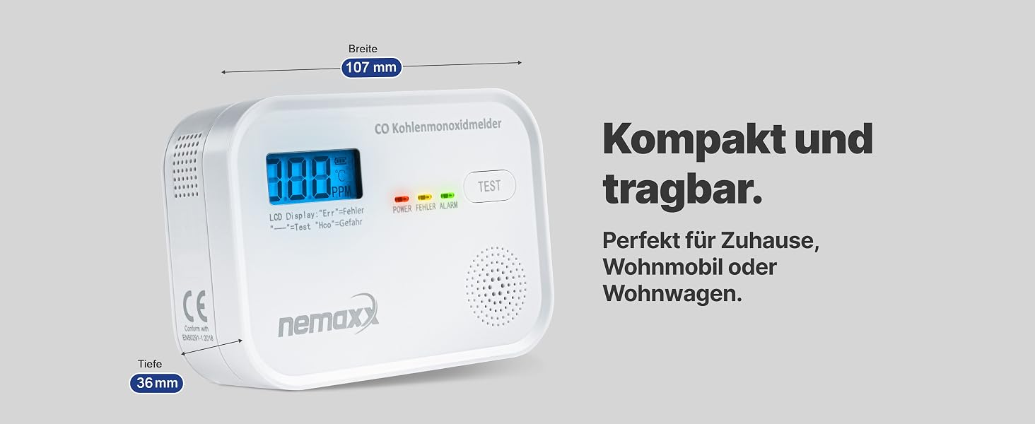 NEMAXX CM18 Kohlenmonoxid-Melder mit LCD-Display an der Wand – Detail 4