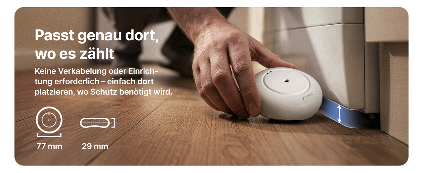 X-Sense SWS51 Wassermelder in Weiss, flacher Funksensor mit Sonden an der Unterseite – Detail 4