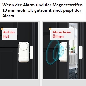 Selbstklebender Tür- und Fensteralarm mit Magnetstreifen am Fensterflügel – Detail 4