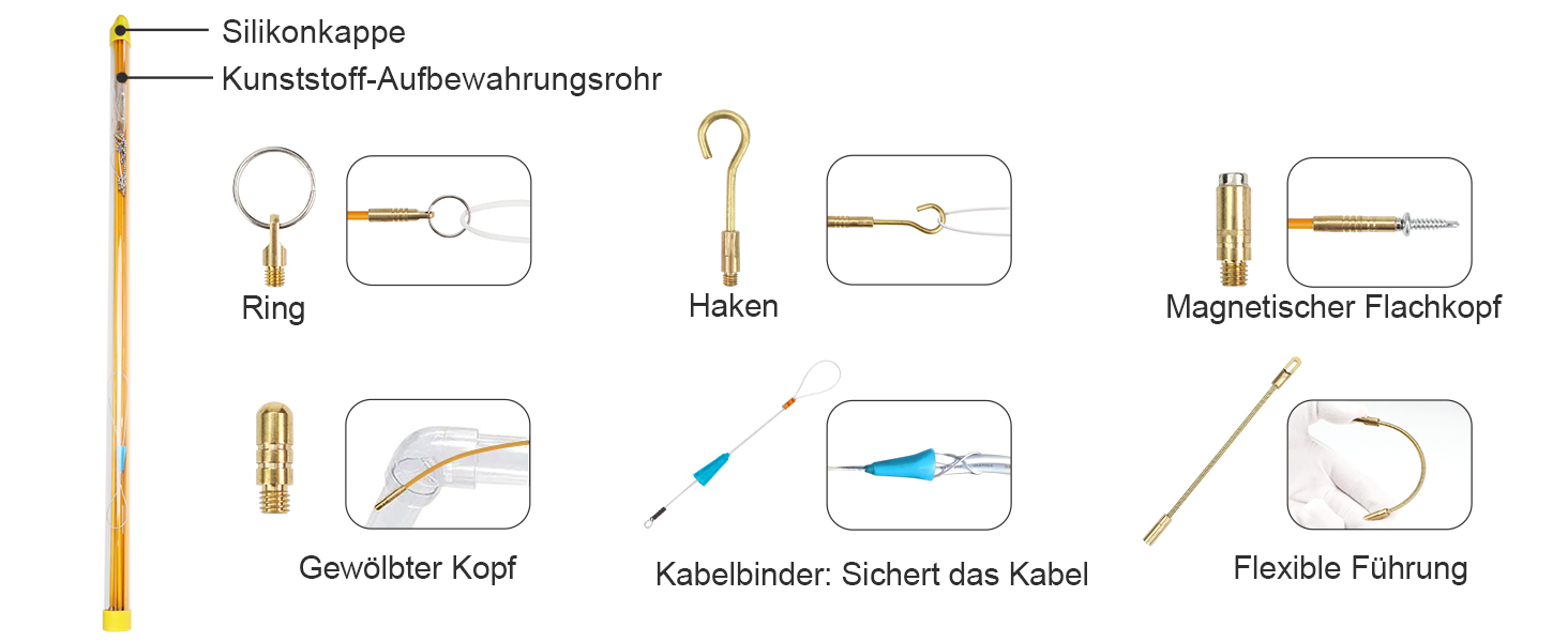 Glasfaser-Einziehstangen-Set vn-003 mit zehn Stangen und neun Aufsätzen – Detail 4