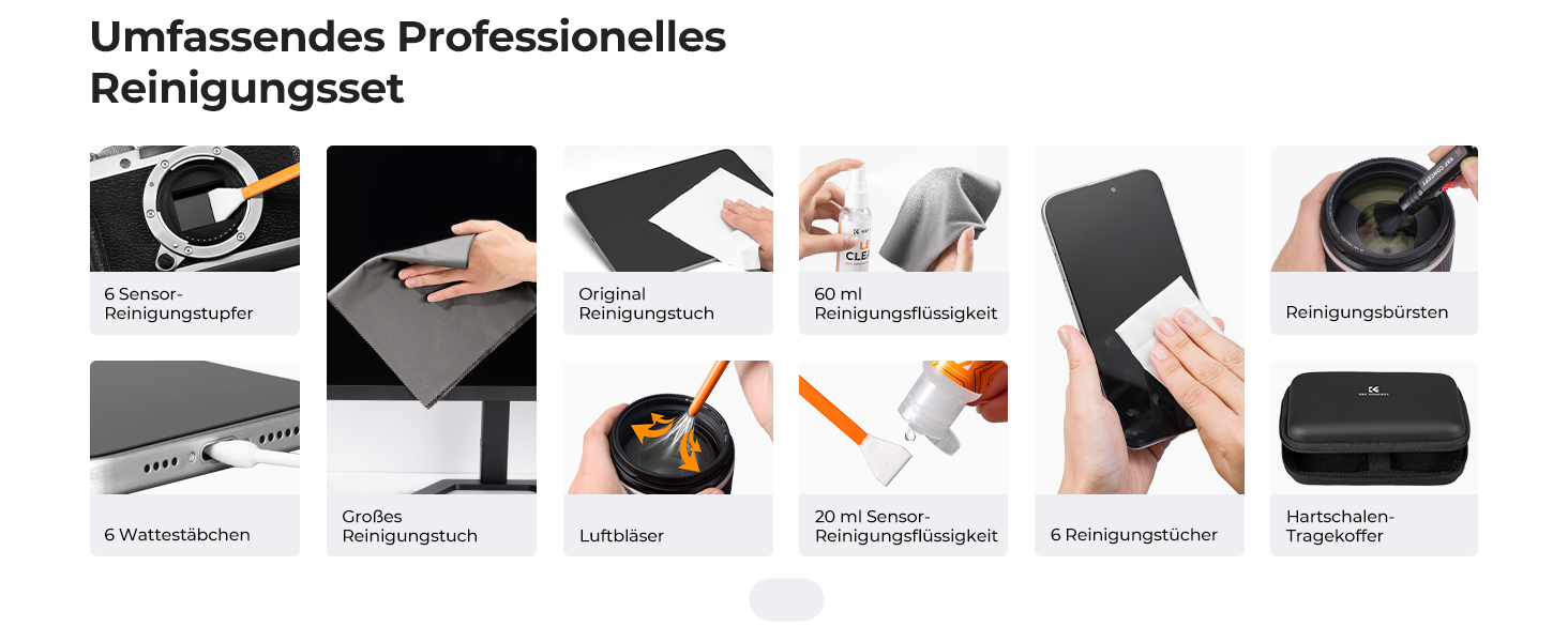 K&F Concept 25-teiliges Kamera-Reinigungsset mit Blasebalg, Sensortupfern und Tasche – Detail 4