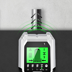 FOLAI 510-BX Leitungssucher in Grün mit LCD-Anzeige beim Scannen einer Wand – Detail 4