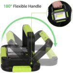 Flache LED-Arbeitsleuchte von LE mit grünen Gummikanten und rastendem Klappgriff