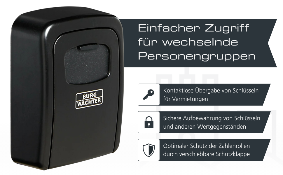 Schwarzer Burg-Wächter Key Safe 40 SB Schlüsseltresor mit vier Zahlenrollen und Schutzklappe – Detail 4
