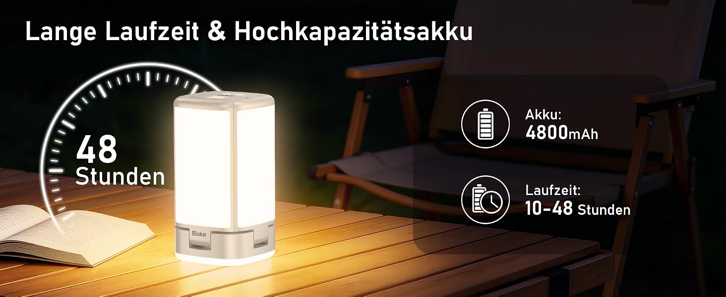 Blukar Campinglampe mit aufgeklappten Seitenflügeln und 116 LED in warmweissem Licht – Detail 4