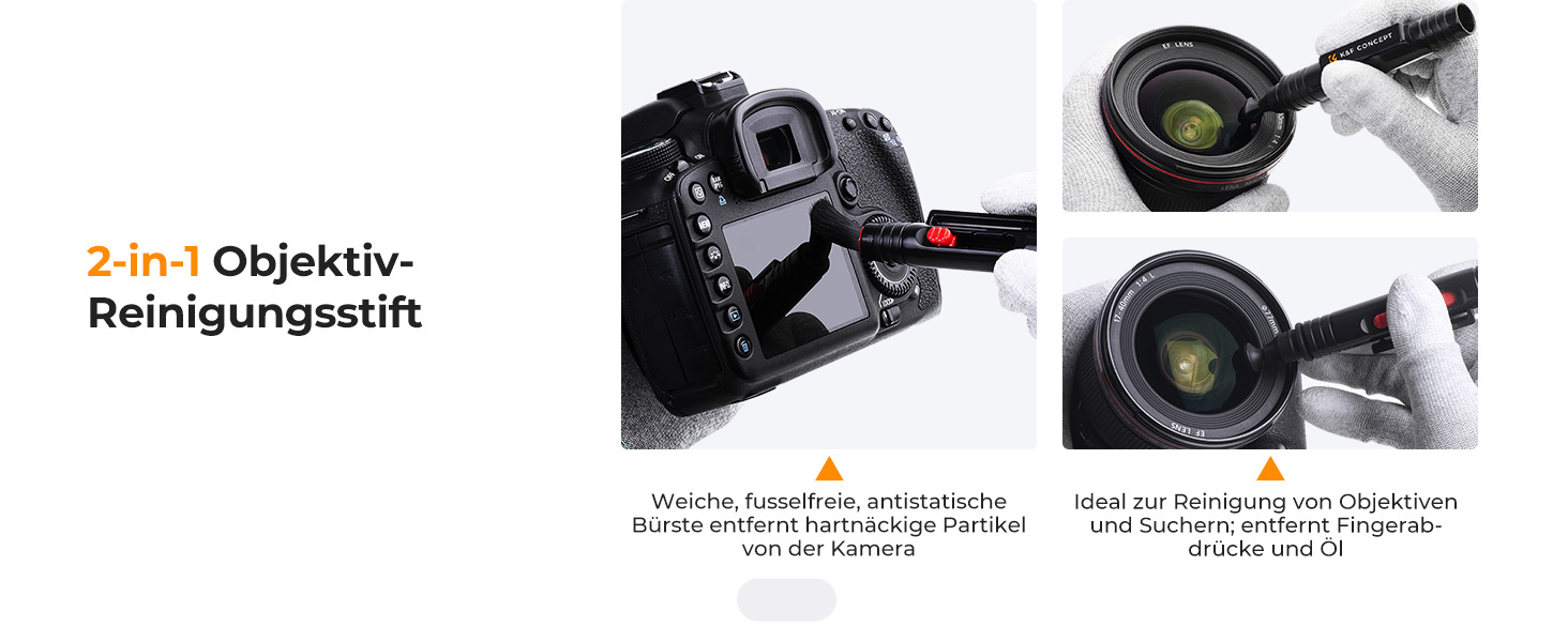 K&F Concept 10-in-1 Reinigungsset mit Blasebalg, zwei Düsen, Reinigungsstift, sechs Tüchern und Reiniger – Detail 5