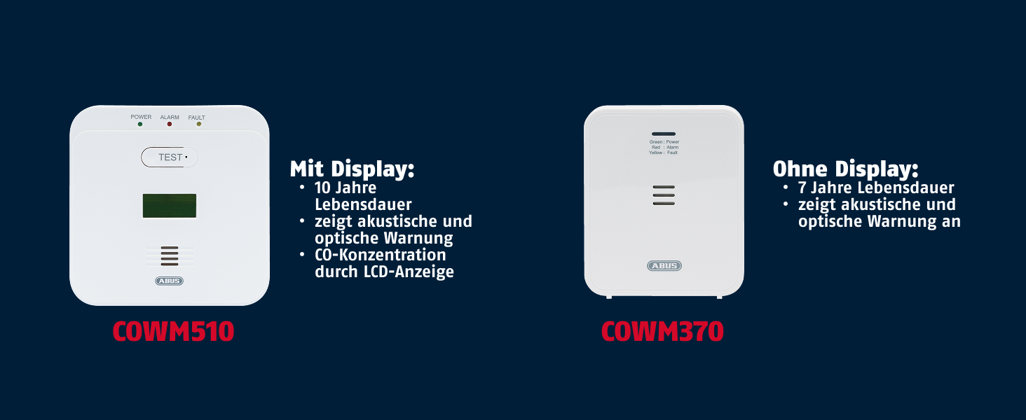 ABUS Kohlenmonoxid-Melder COWM510 in Weiss mit LCD-Anzeige – Detail 5