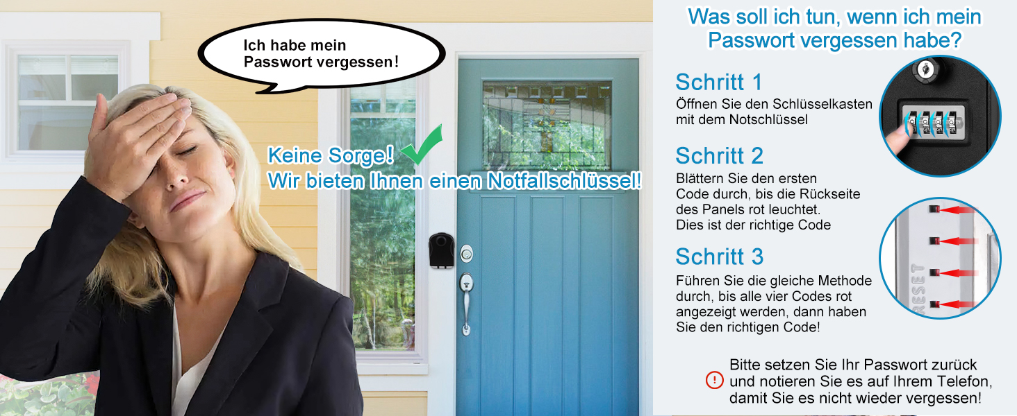 ENONEO G11 Schlüsseltresor in Schwarz mit hochgeklappter Abdeckung und vier Zahlenrädern – Detail 5