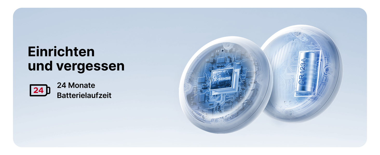 Drei X-Sense SWS0B WLAN-Wassermelder in Weiss, flach am Boden neben einer Waschmaschine – Detail 5
