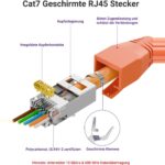 VCELINK Crimpzange für RJ45 mit Cat-7-Steckern, Knickschutztüllen und Einfädelhilfen