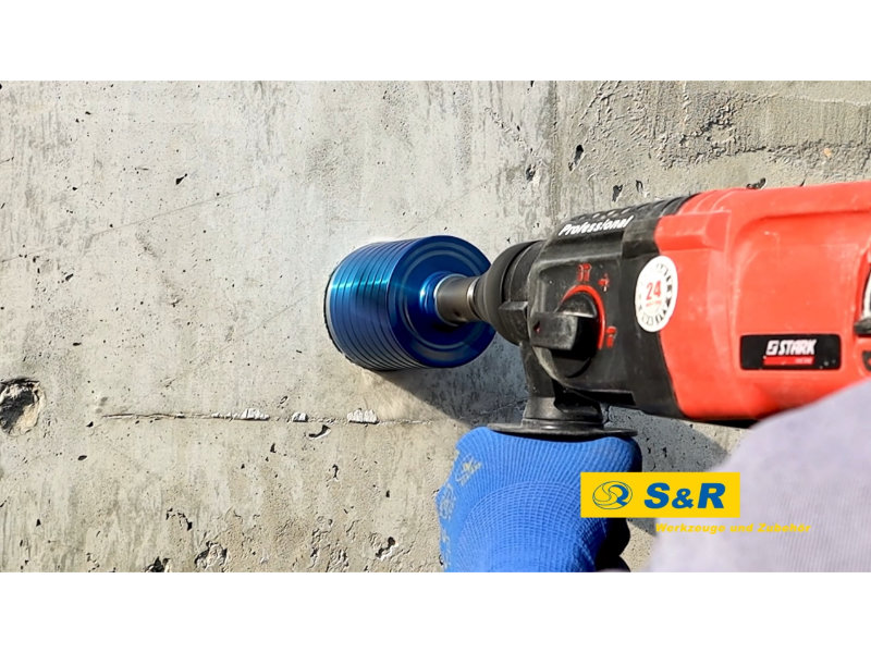 S&R Diamant-Bohrkrone 72 mm mit SDS-plus-Adapter, Zentrierbohrer und Austrieb-Keil – Detail 5