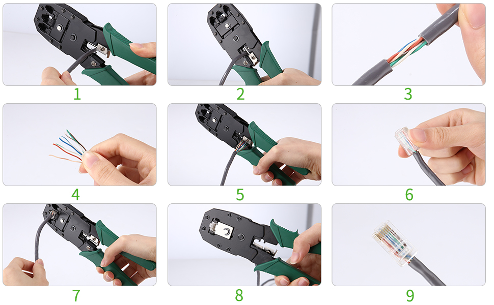 Netzwerk-Werkzeugset mit RJ45-Crimpzange, LAN-Kabeltester, Abisolierzange und Werkzeugtasche – Detail 5