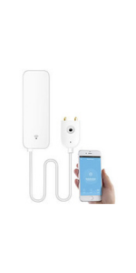 Weisser VisorTech Wassermelder XMD-105.wm mit externem Sensor am Kabel neben einer Waschmaschine – Detail 5