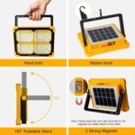 Nulmvic Akku-Baustrahler mit LED-Fläche, Solarpanel und Gelenkbügel auf dem Boden stehend