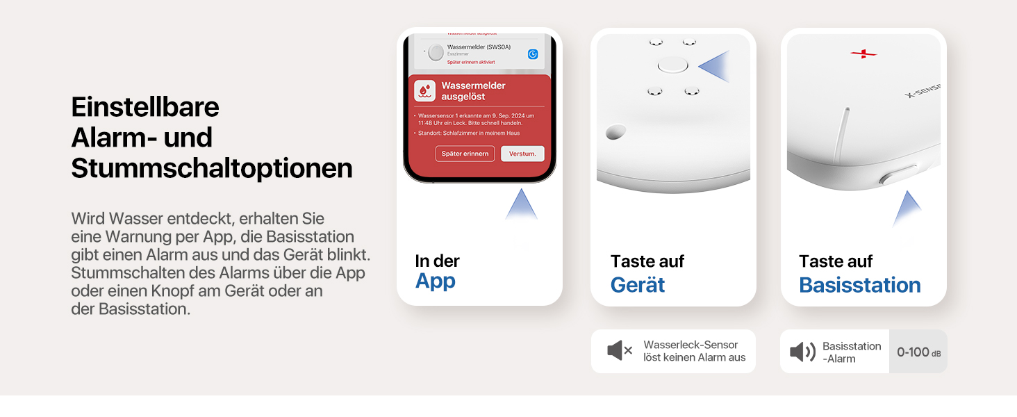 X-Sense Funk-Wassermelder SWS0A mit flachem Gehäuse und Sensorkontakten – Detail 5