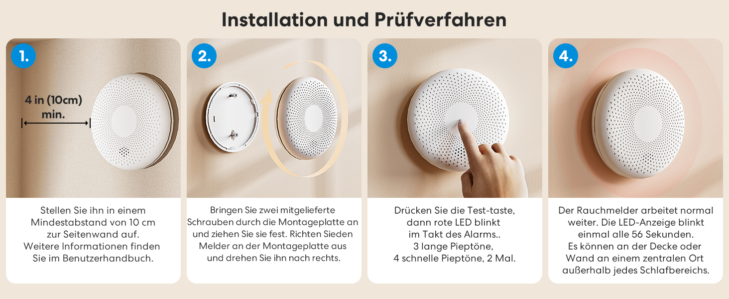 Meross GS883-A Rauch- und Kohlenmonoxidmelder an der Decke montiert – Detail 5