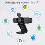 Symbole von Zoom, Skype, Chrome, Windows, macOS, Android und XSplit um die Webcam