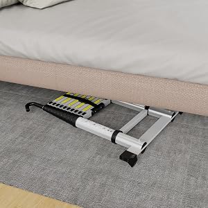 Ausgezogene Aluminium-Teleskopleiter mit Stabilisatorstange und Einhängehaken – Detail 5