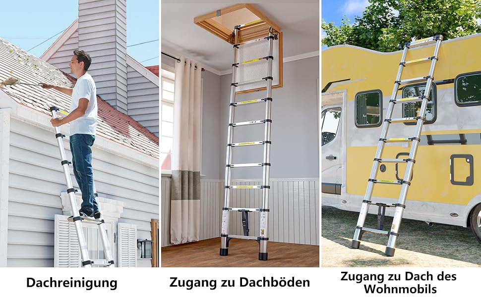 SIMPDIY Teleskopleiter aus Edelstahl, auf 3,8 Meter ausgezogen – Detail 5