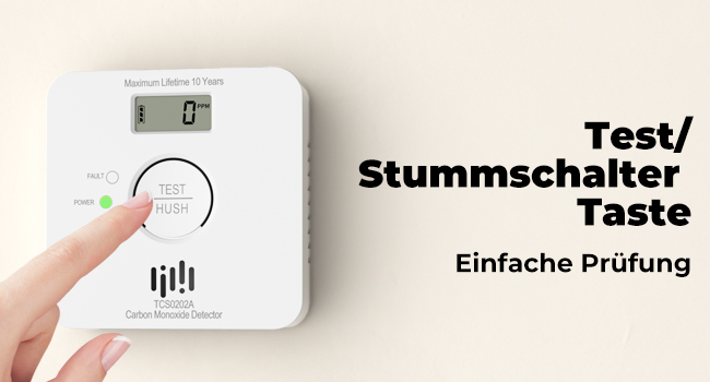 LIORQUE Kohlenmonoxid-Melder TCS0202A in Weiss mit LCD-Anzeige des CO-Werts an der Wand – Detail 5