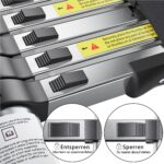 SIMPDIY Teleskopleiter 3,8 m aus Aluminium, ausgezogen mit Stabilisierungsstangen am Leiterfuss