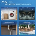 Shelly Flood Gen4 Wassersensor mit angeschlossenem Leck-Sensorkabel auf dem Boden
